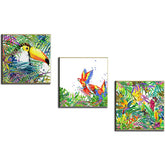Paint by Numbers Triptych Parrots Butterflies Toucan